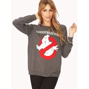 Ghostbusters  Medium Grey 100% Cotton Long Sleeve Light Sweater Forever 21